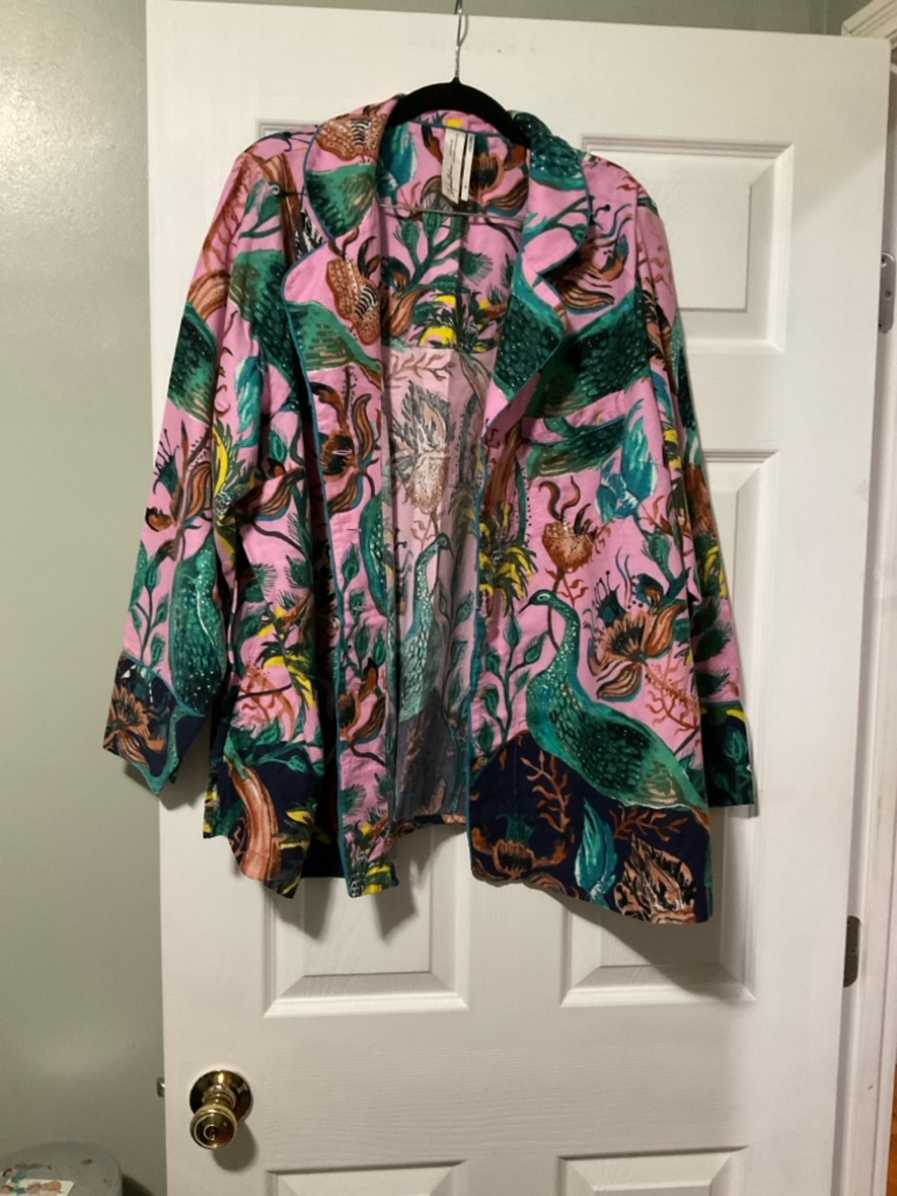 Anthropologie Pink & Green Floral Bird Kimono Jacket